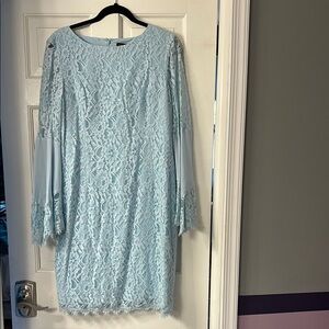 White House Black Market Blue Sheath Dress with Bishop Sleeves